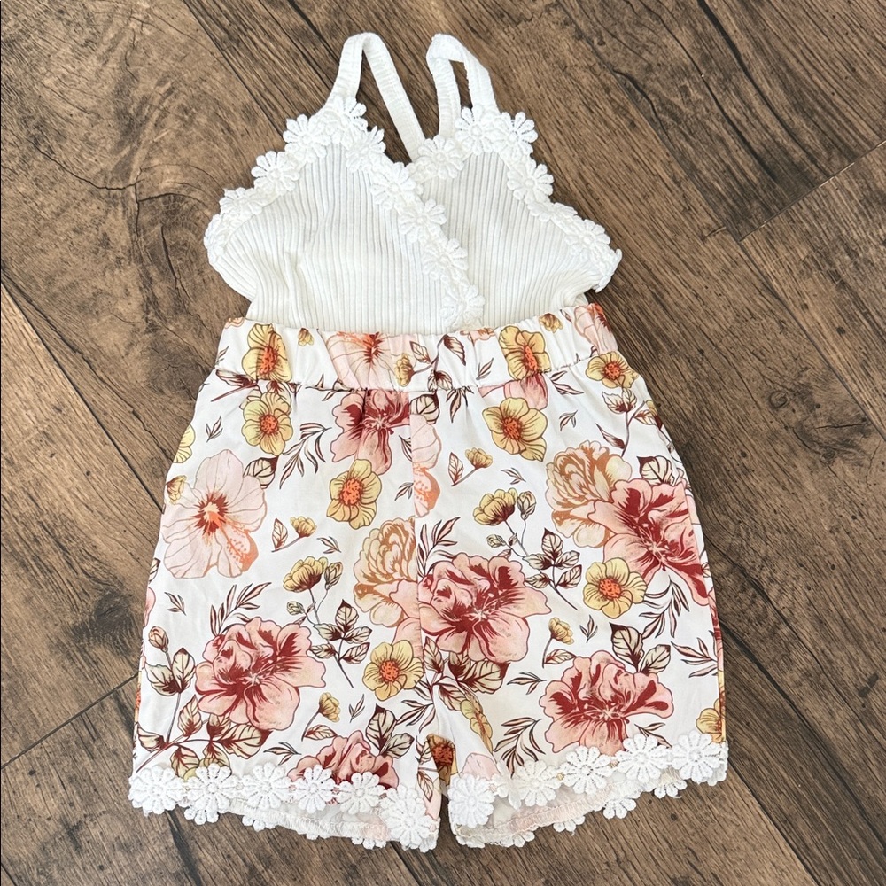Floral White and Pink Baby Romper
